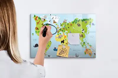 Beschreibbare Magnettafel mit Tier-Weltkarte