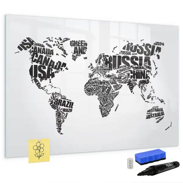 Schreibbare Weltkarte als Magnettafel beschreibbare Wandtafel im Weltkartendesign