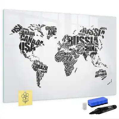 Schreibbare Weltkarte als Magnettafel beschreibbare Wandtafel im Weltkartendesign