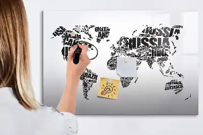 Schreibbare Weltkarte als Magnettafel beschreibbare Wandtafel im Weltkartendesign
