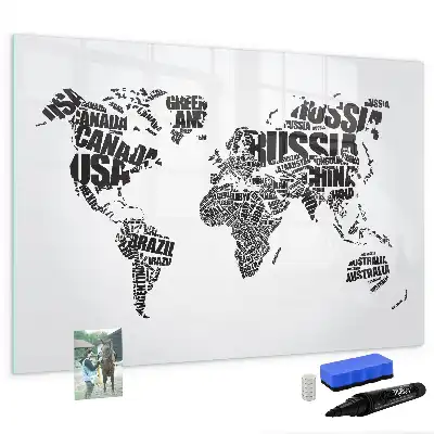 Schreibbare Weltkarte als Magnettafel beschreibbare Wandtafel im Weltkartendesign