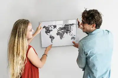 Schreibbare Weltkarte als Magnettafel beschreibbare Wandtafel im Weltkartendesign