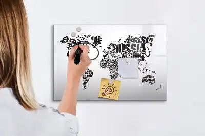 Schreibbare Weltkarte als Magnettafel beschreibbare Wandtafel im Weltkartendesign