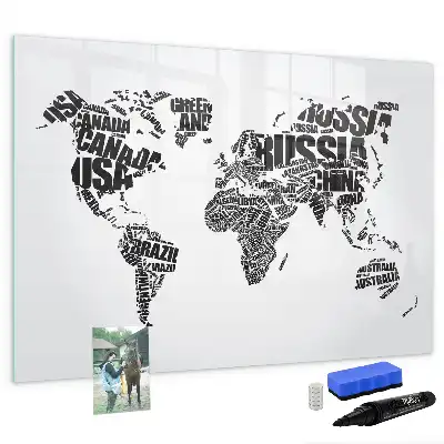 Schreibbare Weltkarte als Magnettafel beschreibbare Wandtafel im Weltkartendesign