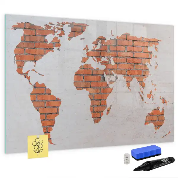 Beschreibbare Magnettafel Weltkarte auf Ziegeln