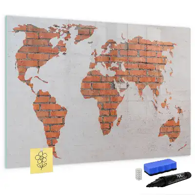 Beschreibbare Magnettafel Weltkarte auf Ziegeln