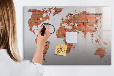 Beschreibbare Magnettafel Weltkarte auf Ziegeln