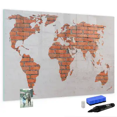 Beschreibbare Magnettafel Weltkarte auf Ziegeln