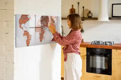 Beschreibbare Magnettafel Weltkarte auf Ziegeln