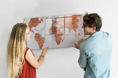 Beschreibbare Magnettafel Weltkarte auf Ziegeln