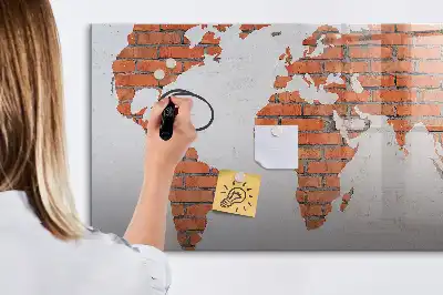 Beschreibbare Magnettafel Weltkarte auf Ziegeln