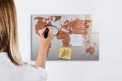 Beschreibbare Magnettafel Weltkarte auf Ziegeln