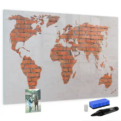 Beschreibbare Magnettafel Weltkarte auf Ziegeln