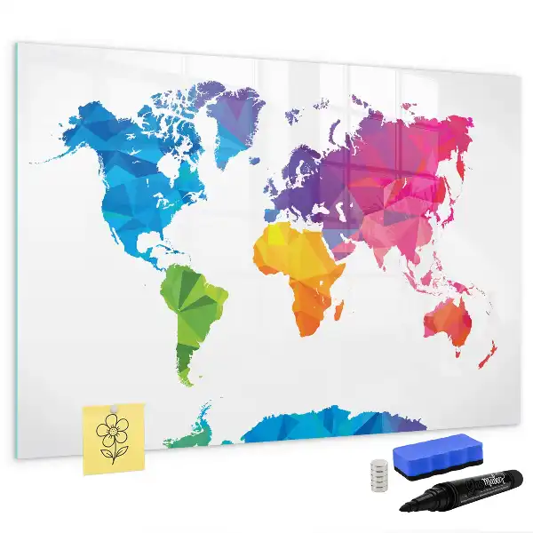 Beschreibbare Magnettafel mit Motiv einer abstrakten Weltkarte