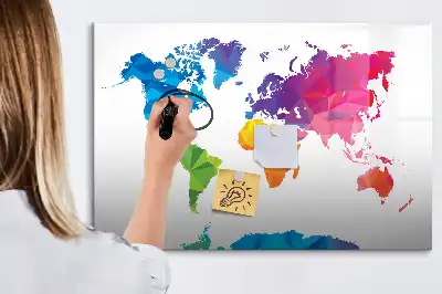 Beschreibbare Magnettafel mit Motiv einer abstrakten Weltkarte