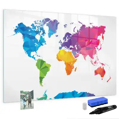 Beschreibbare Magnettafel mit Motiv einer abstrakten Weltkarte