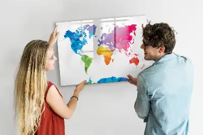 Beschreibbare Magnettafel mit Motiv einer abstrakten Weltkarte