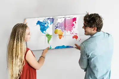 Beschreibbare Magnettafel mit Motiv einer abstrakten Weltkarte
