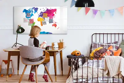 Beschreibbare Magnettafel mit Motiv einer abstrakten Weltkarte