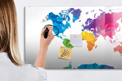 Beschreibbare Magnettafel mit Motiv einer abstrakten Weltkarte
