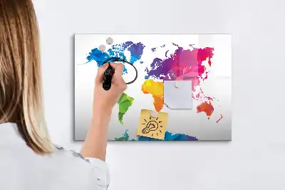 Beschreibbare Magnettafel mit Motiv einer abstrakten Weltkarte