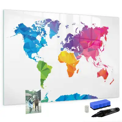 Beschreibbare Magnettafel mit Motiv einer abstrakten Weltkarte