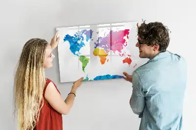 Beschreibbare Magnettafel mit Motiv einer abstrakten Weltkarte