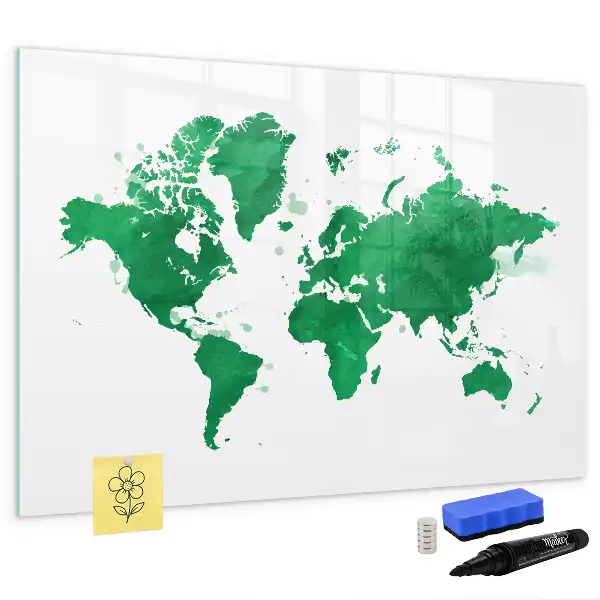 Beschreibbare Magnettafel in Form einer grünen Weltkarte