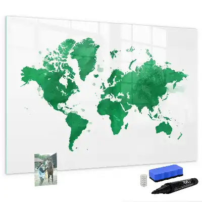 Beschreibbare Magnettafel in Form einer grünen Weltkarte