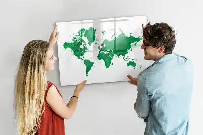 Beschreibbare Magnettafel in Form einer grünen Weltkarte
