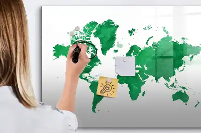 Beschreibbare Magnettafel in Form einer grünen Weltkarte