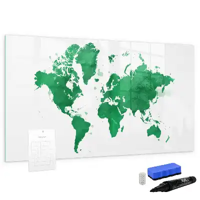 Beschreibbare Magnettafel in Form einer grünen Weltkarte