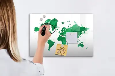 Beschreibbare Magnettafel in Form einer grünen Weltkarte