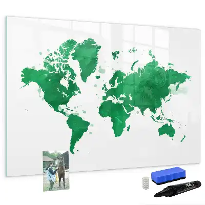Beschreibbare Magnettafel in Form einer grünen Weltkarte