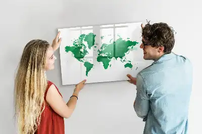 Beschreibbare Magnettafel in Form einer grünen Weltkarte