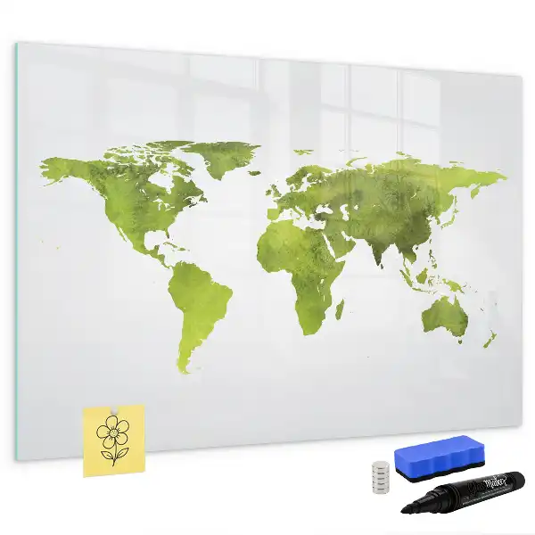 Schreib-Magnettafel mit Aquarell-Weltkarten-Motiv