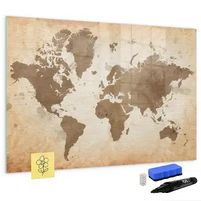 Beschreibbare Magnettafel mit Motiv einer gemalten Weltkarte