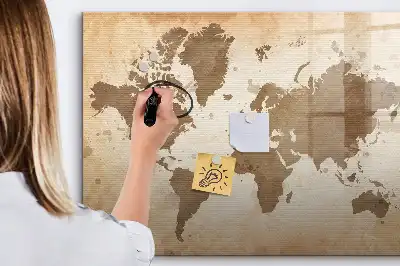 Beschreibbare Magnettafel mit Motiv einer gemalten Weltkarte