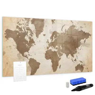 Beschreibbare Magnettafel mit Motiv einer gemalten Weltkarte