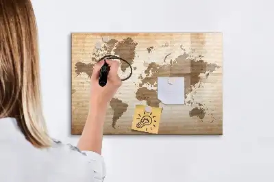 Beschreibbare Magnettafel mit Motiv einer gemalten Weltkarte