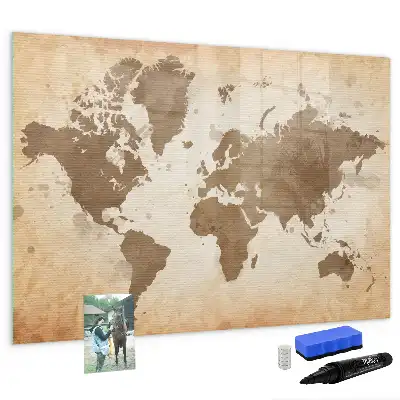 Beschreibbare Magnettafel mit Motiv einer gemalten Weltkarte