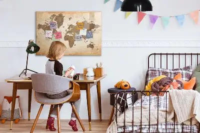 Beschreibbare Magnettafel mit Motiv einer gemalten Weltkarte