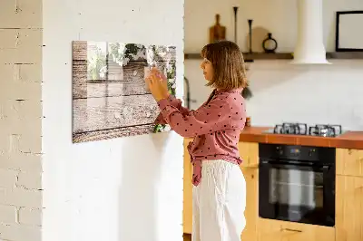 Schreib-Magnettafel mit Motiv Blumen auf Holz
