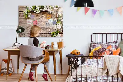 Schreib-Magnettafel mit Motiv Blumen auf Holz