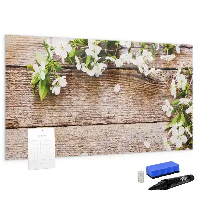 Schreib-Magnettafel mit Motiv Blumen auf Holz