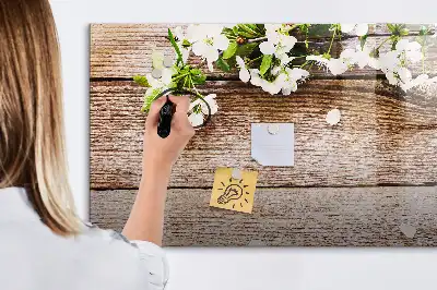 Schreib-Magnettafel mit Motiv Blumen auf Holz