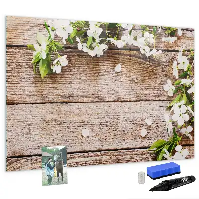 Schreib-Magnettafel mit Motiv Blumen auf Holz