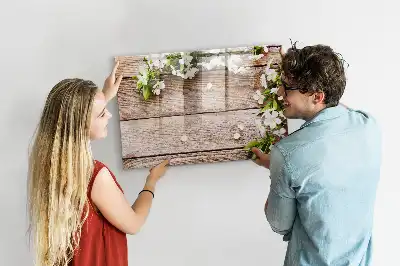Schreib-Magnettafel mit Motiv Blumen auf Holz