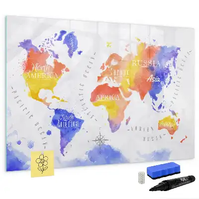 Schreib-Magnettafel Aquarell-Weltkarte