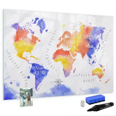 Schreib-Magnettafel Aquarell-Weltkarte